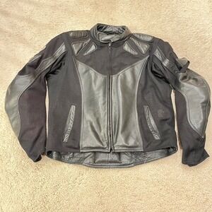 Fieldsheer Mens Black Leather Mesh Armored Motorcycle Riding Jacket Size 46 HOG